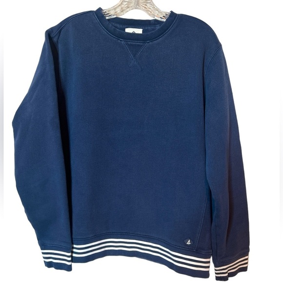 Soft Cotton Blend Sperry Navy Blue Sweatshirt Long Sleeve Stripe Cuffs Women’s L - Picture 1 of 9